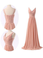 Prom Dresses Cute, Simple Ruched Blush Pink Long Chiffon Bridesmaid Dress