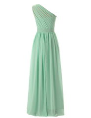 Prom Dresses For Teen, Simple A-Line Chiffon Ruched Mint Green Long Bridesmaid Dress
