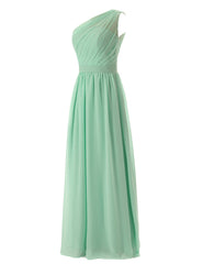 Prom Dress Trends 2037, Simple A-Line Chiffon Ruched Mint Green Long Bridesmaid Dress