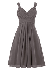 Prom Dresses 2038, Simple A-line V Neck Short Chiffon Grey Bridesmaid Dress