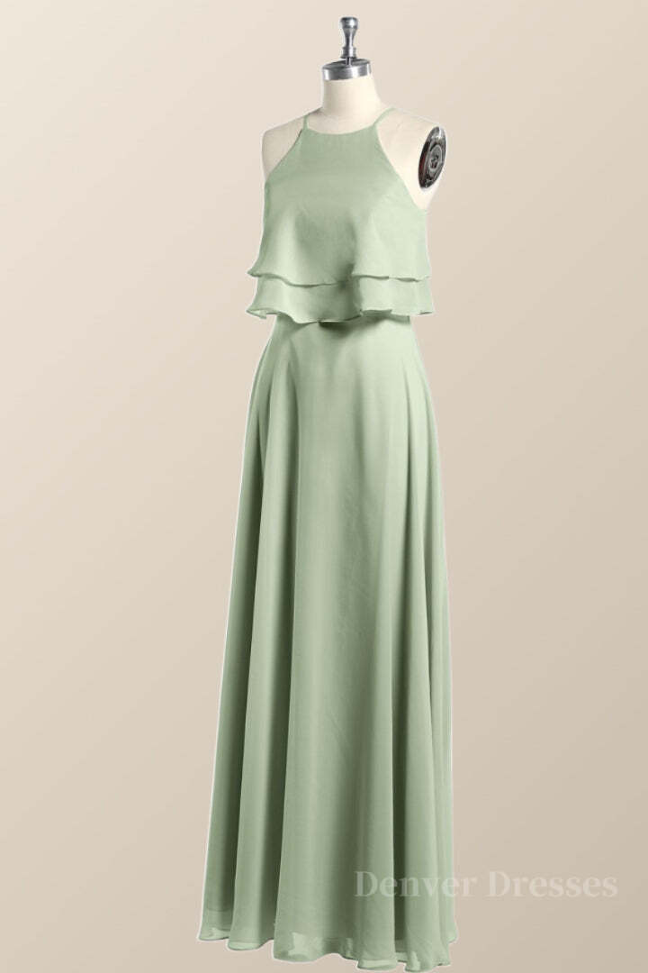 Glamorous Dress, Sage Green Chiffon Ruffles Chiffon Long Bridesmaid Dress