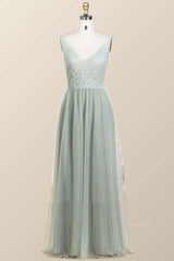 Wedding Ideas, Sage Green Lace and Tulle Long Bridesmaid Dress