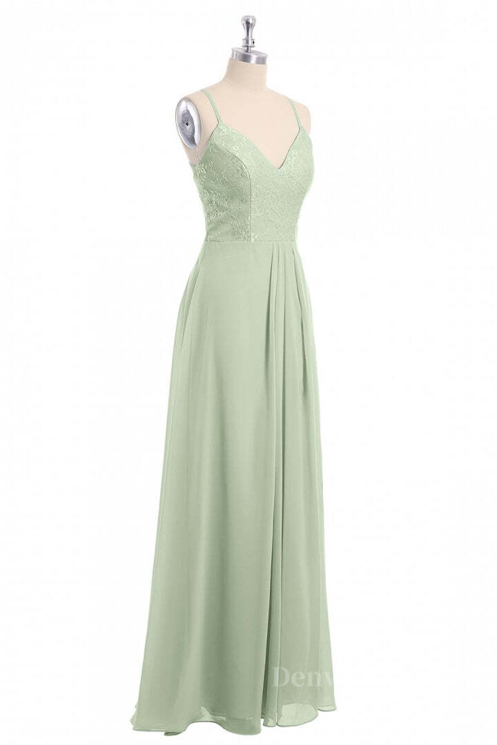 Evening Dress Yde, Sage Green Straps A-line Long Bridesmaid Dress
