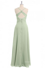 Evening Dress Shopping, Sage Green Straps A-line Long Bridesmaid Dress