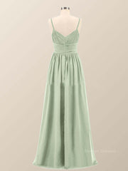 Bridesmaid Dresses Lavender, Sage Green Straps Pleated Empire Long Bridesmaid Dress