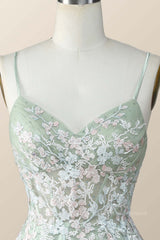 Prom Dresses Under 238, Sage Green Tulle Floral Embroidered A-line Homecoming Dress