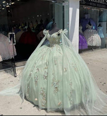 Party Dress For Summer, Sage Green Tulle Quinceanera Dress,Pretty Ball Gown Sweet 16 Dresses