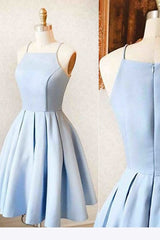 Bridesmaid Dress Short, Satin Light blue Simple Short Prom Dress,Mini Homecoming dress for teens,Cocktail Dresses