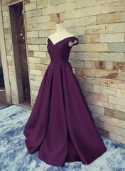 Prom Dresses Two Piece, Satin Off the Shoulder Long Party Dress, Junior Prom Dress