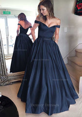 Formal Dresses Ideas, Satin Prom Dress A-Line/Princess Off-The-Shoulder Long/Floor-Length With Beaded