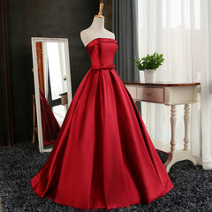 Bridesmaids Dresses Pink, Satin Scoop Floor Length Ball Prom Dress , Dark Red Sweet 16 Gown