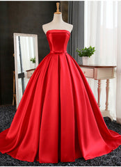 Bridesmaid Dresses Mismatched Spring Wedding Colors, Satin Scoop Floor Length Ball Prom Dress , Dark Red Sweet 16 Gown