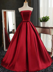 Bridesmaids Dress Pink, Satin Scoop Floor Length Ball Prom Dress , Dark Red Sweet 16 Gown