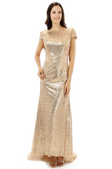 Wedding Photo Ideas, Scoop Backless Floor-length Sparkle Sequins Champagne Prom Dresses