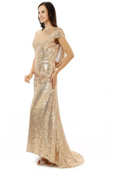 Wedding Inspo, Scoop Backless Floor-length Sparkle Sequins Champagne Prom Dresses