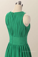 Evening Dresses, Scoop Green Pleated Chiffon A-line Long Bridesmaid Dress
