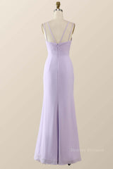 Prom Dresses Classy, Scoop Lavender Chiffon Pleated Long Bridesmaid Dress