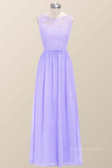 Party Dresses For Over 86S, Scoop Lavender Lace and Chiffon Long Bridesmaid Dress