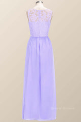 Party Dress For Over 86, Scoop Lavender Lace and Chiffon Long Bridesmaid Dress