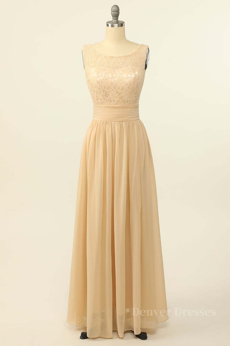 Formal Dress Vintage, Scoop Pink Lace and Tulle A-line Long Bridesmaid Dress