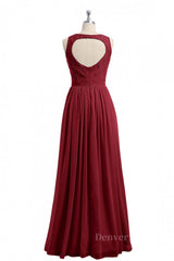 Wedding Guest Outfit, Scoop Wine Red A-line Lace and Chiffon Long Bridesmaid Dress
