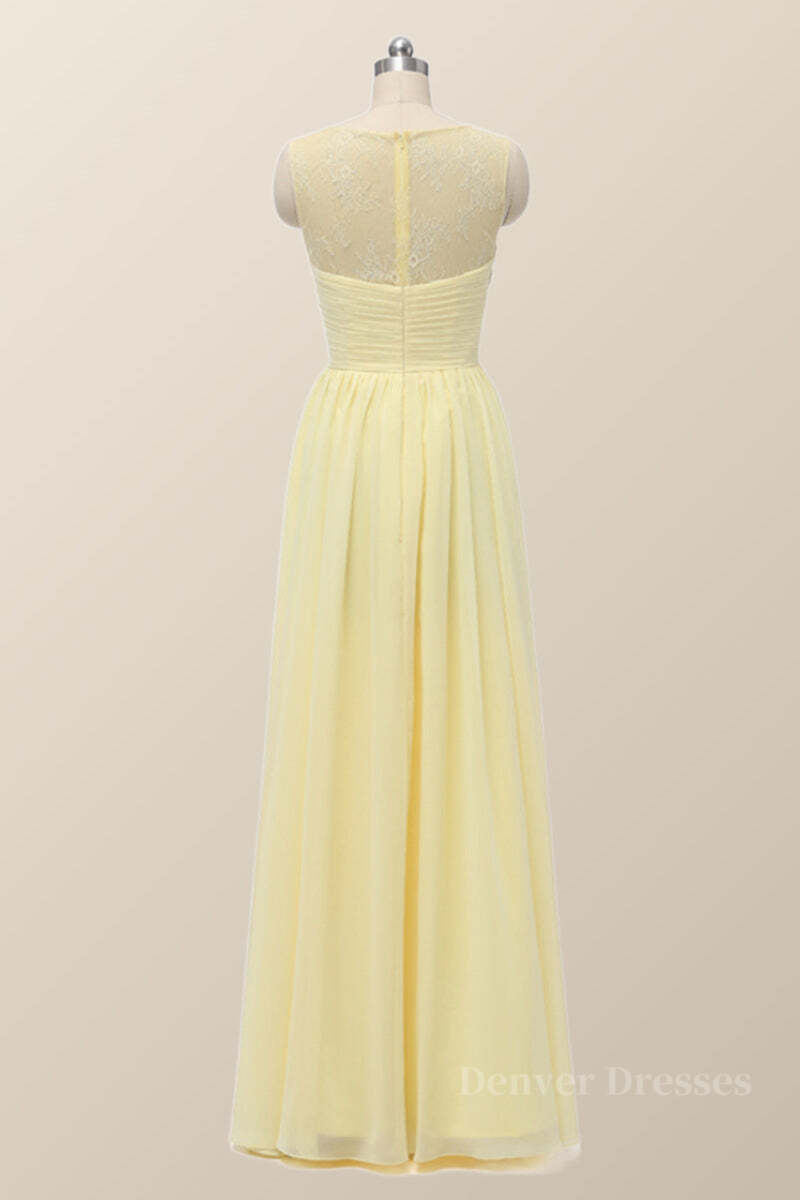 Bridesmaid Dresses Chiffon, Scoop Yellow Chiffon Pleated Long Bridesmaid Dress