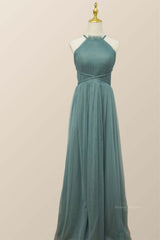 Homecoming Dress 2057, Sea Glass Tulle Bridesmaid Dress with Cross Back