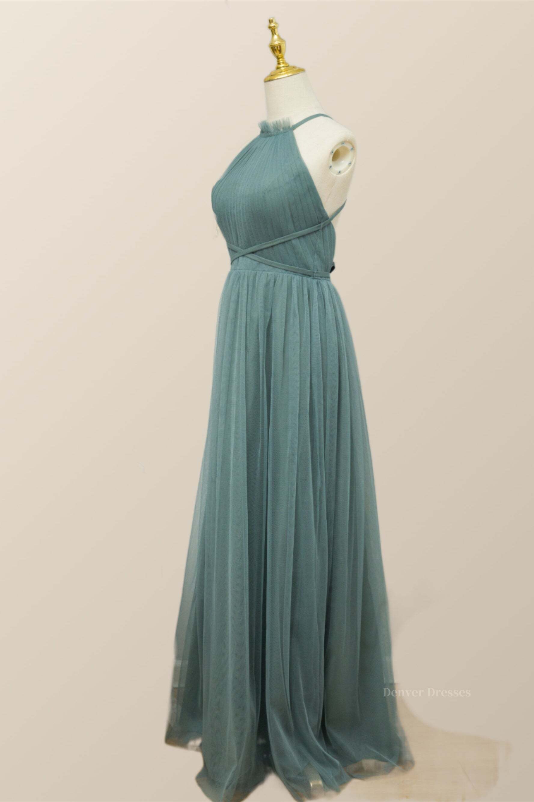 Homecoming Dress Websites, Sea Glass Tulle Bridesmaid Dress with Cross Back