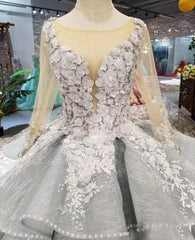 Wedding Dress Prices, Gorgeous Lace Appliques Tulle Long Sleeves Monarch Train Ball Gown Wedding Dresses