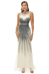 Evening Dress Short, Sequin Bead Sleeveless High Neck Mermaid Prom Dresses