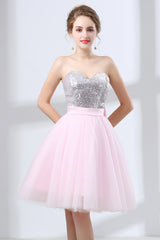 Prom Dresses Fitting, Sequin Lace & Tulle Sweetheart Neckline Short Length A-line Bridesmaid Dresses
