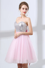 Prom Dresses Long Formal Evening Gown, Sequin Lace & Tulle Sweetheart Neckline Short Length A-line Bridesmaid Dresses