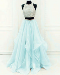 Wedding Dress Under 1000, Sequins Beaded Organza Layered Two Piece Ball Gowns Prom Dress,Wedding Party Dress