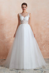 Weddings Dresses Vintage, Sequins White Tulle Affordable Wedding Dresses with Appliques