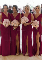 Homecoming Dress Formal, Sheath/Column Cowl Neck Sleeveless Chiffon Bridesmaid Dresses With Pleated Split