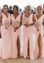 Homecoming Dresses Classy, Sheath/Column Cowl Neck Sleeveless Chiffon Bridesmaid Dresses With Pleated Split