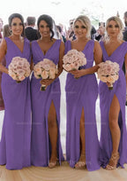 Homecoming Dresses Classy Elegant, Sheath/Column Cowl Neck Sleeveless Chiffon Bridesmaid Dresses With Pleated Split