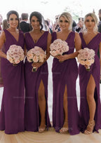 Homecoming Dresses Pretty, Sheath/Column Cowl Neck Sleeveless Chiffon Bridesmaid Dresses With Pleated Split