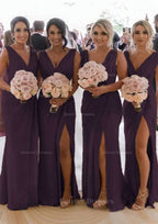 Homecoming Dresses Unique, Sheath/Column Cowl Neck Sleeveless Chiffon Bridesmaid Dresses With Pleated Split