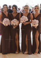 Homecoming Dress 2043, Sheath/Column Cowl Neck Sleeveless Chiffon Bridesmaid Dresses With Pleated Split