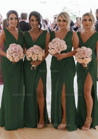Homecoming Dress Websites, Sheath/Column Cowl Neck Sleeveless Chiffon Bridesmaid Dresses With Pleated Split