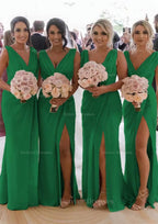 Homecoming Dress Stores, Sheath/Column Cowl Neck Sleeveless Chiffon Bridesmaid Dresses With Pleated Split