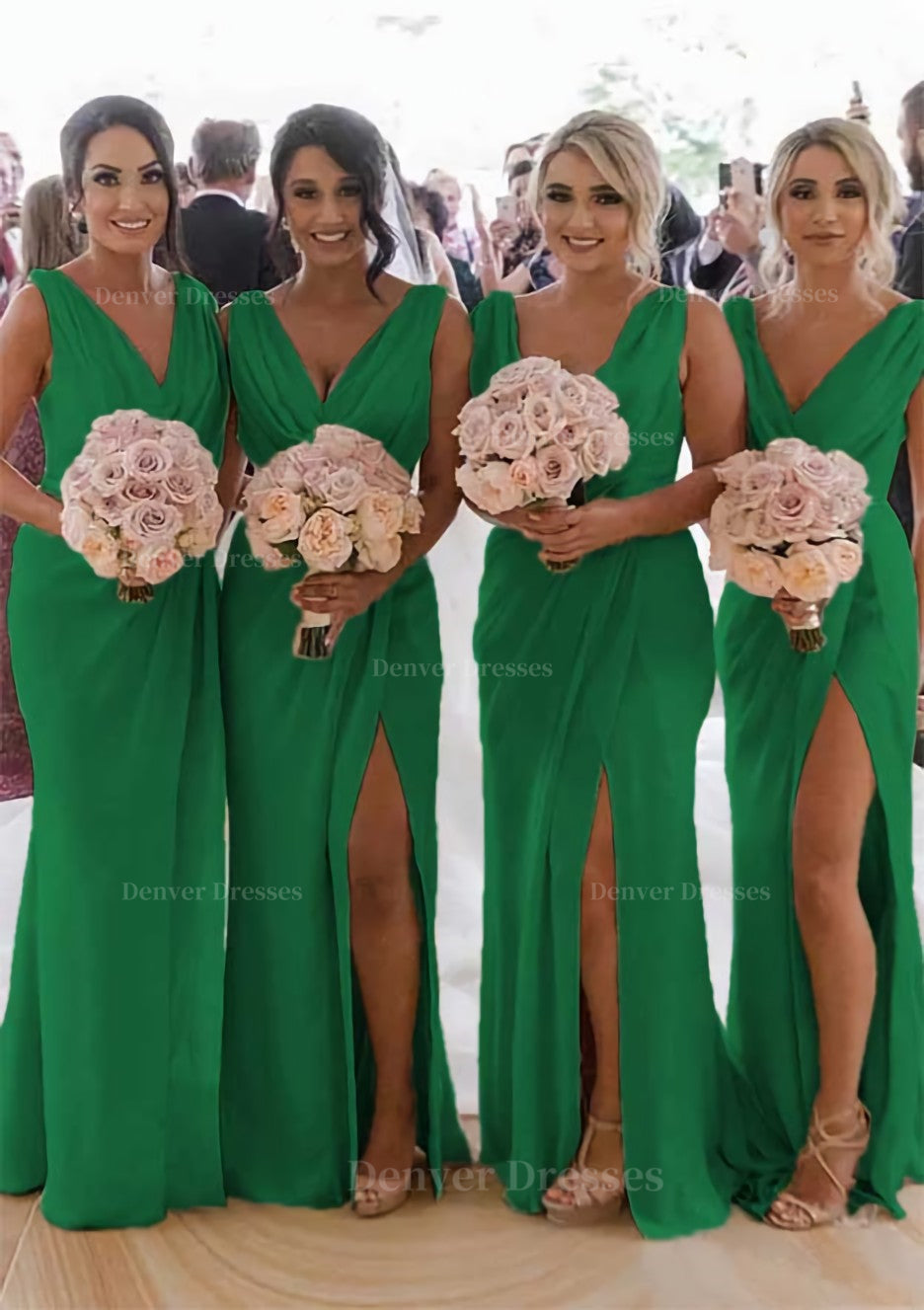 Homecoming Dress Stores, Sheath/Column Cowl Neck Sleeveless Chiffon Bridesmaid Dresses With Pleated Split