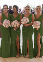 Homecoming Dresses Under 72, Sheath/Column Cowl Neck Sleeveless Chiffon Bridesmaid Dresses With Pleated Split