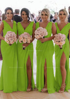 Homecomming Dresses Cute, Sheath/Column Cowl Neck Sleeveless Chiffon Bridesmaid Dresses With Pleated Split