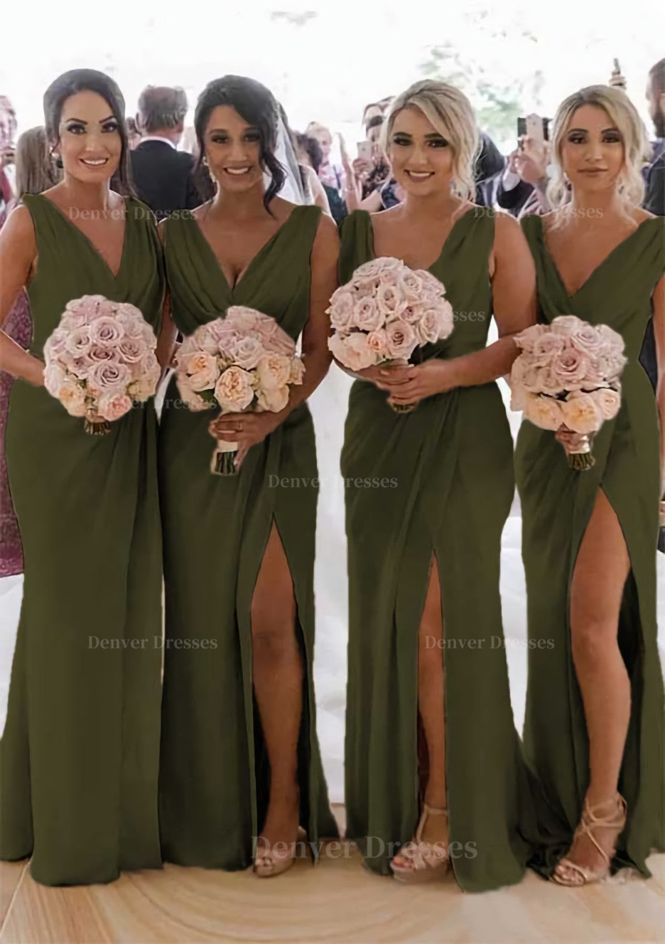 Homecoming Dresses Cute, Sheath/Column Cowl Neck Sleeveless Chiffon Bridesmaid Dresses With Pleated Split