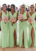 Homecoming Dresses For Girl, Sheath/Column Cowl Neck Sleeveless Chiffon Bridesmaid Dresses With Pleated Split