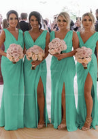 Homecoming Dress Shorts, Sheath/Column Cowl Neck Sleeveless Chiffon Bridesmaid Dresses With Pleated Split