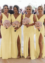 Homecoming Dress Shopping Near Me, Sheath/Column Cowl Neck Sleeveless Chiffon Bridesmaid Dresses With Pleated Split