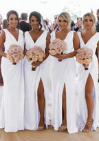 Homecoming Dresses 2038, Sheath/Column Cowl Neck Sleeveless Chiffon Bridesmaid Dresses With Pleated Split